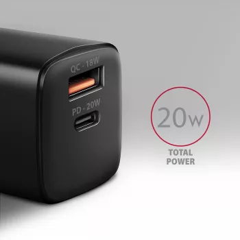 Ładowarka sieciowa Axagon ACU-PQ20 QC3.0 PD Type-C 20W Czarna