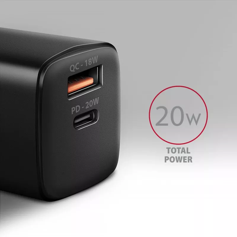 Ładowarka sieciowa Axagon ACU-PQ20 QC3.0 PD Type-C 20W Czarna