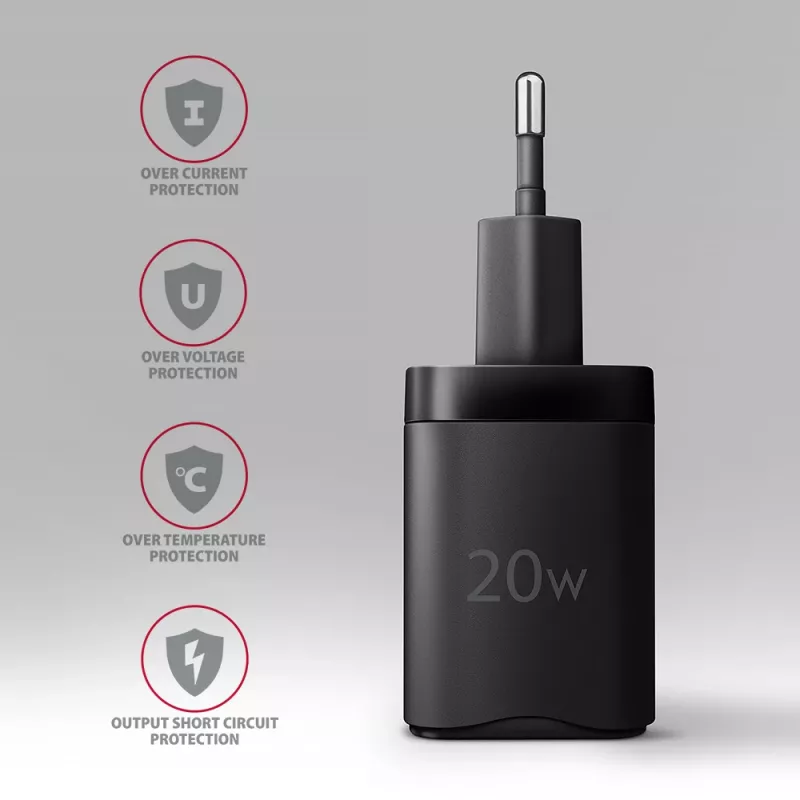 Ładowarka sieciowa Axagon ACU-PQ20 QC3.0 PD Type-C 20W Czarna