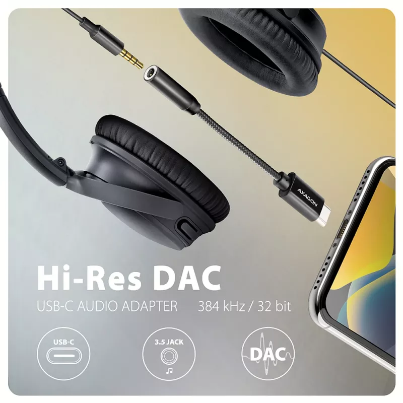 Axagon ADA-HC USB-C na jack 3,5 mm - adapter audio DAC Hi-Res, 384 kHz/32 bit, stereo