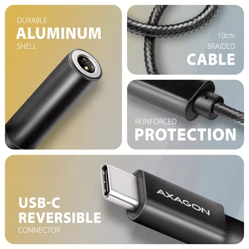 Axagon ADA-HC USB-C na jack 3,5 mm - adapter audio DAC Hi-Res, 384 kHz/32 bit, stereo