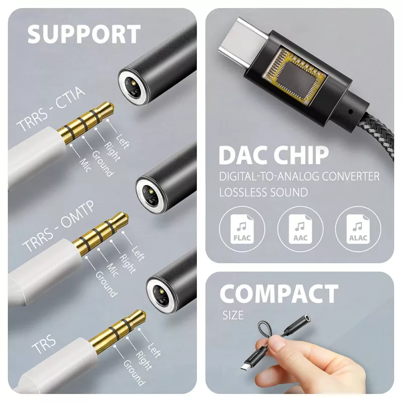 Axagon ADA-HC USB-C na jack 3,5 mm - adapter audio DAC Hi-Res, 384 kHz/32 bit, stereo