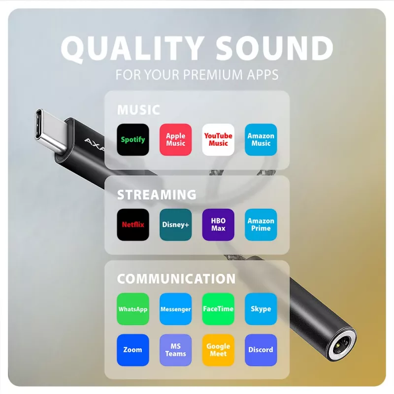Axagon ADA-HC USB-C na jack 3,5 mm - adapter audio DAC Hi-Res, 384 kHz/32 bit, stereo