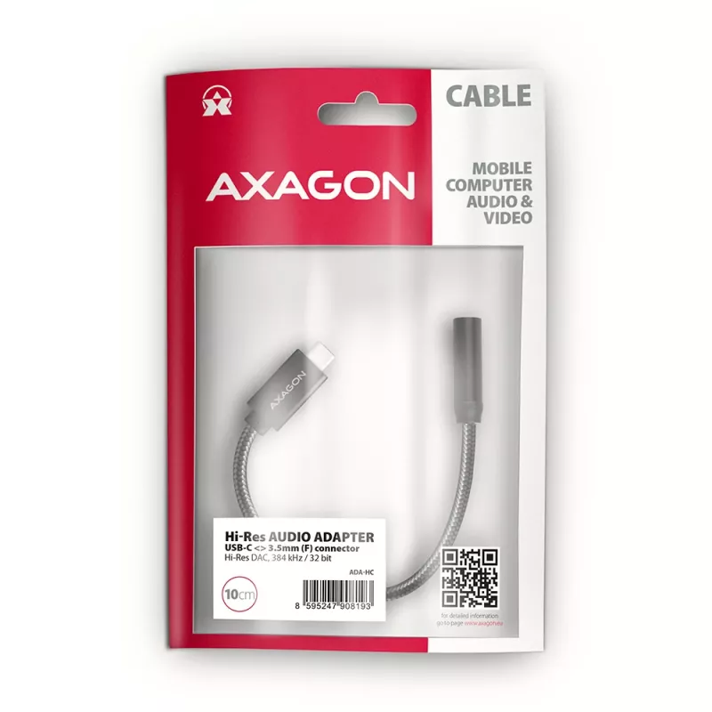 Axagon ADA-HC USB-C na jack 3,5 mm - adapter audio DAC Hi-Res, 384 kHz/32 bit, stereo