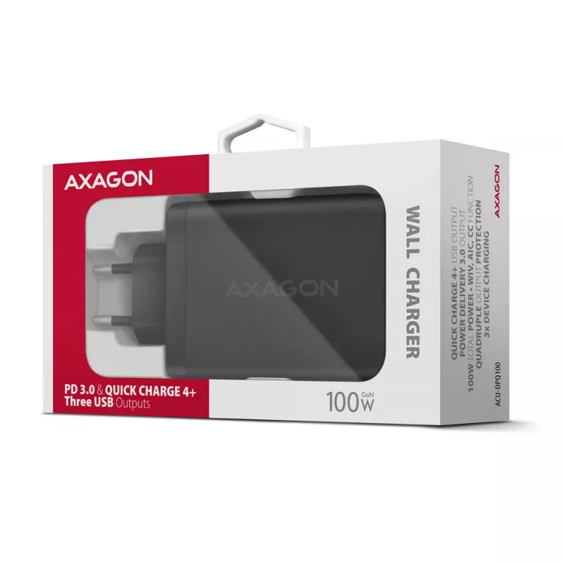 Axagon ACU-DPQ100 PD3.0 & QC 4+ THREE OUTPUTS ładowarka ścienna 100W