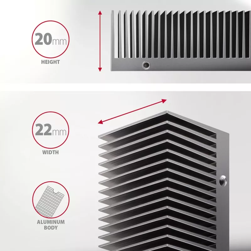 Axagon CLR-M2XT Aluminiowy pasywny radiator dla jednostronnych i dwustronnych dysków M.2 SSD rozmiar 2280, wysokość 24 mm