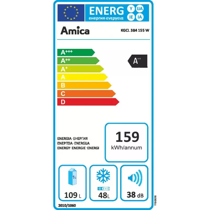 Amica KGCL 384 155 W Wolnostojąca Lodówka 157 L