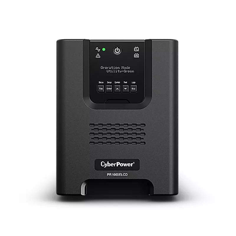 Zasilacz awaryjny CYBERPOWER PR1000ELCD — 1 kVA (900 W), Line-Interactive, czysta sinusoida, 8 gniazd C13, LCD, bateria wymieniana podczas pracy
