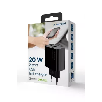 GEMBIRD Szybka ładowarka USB - 2-portowa 20 W Type A i C - Czarna