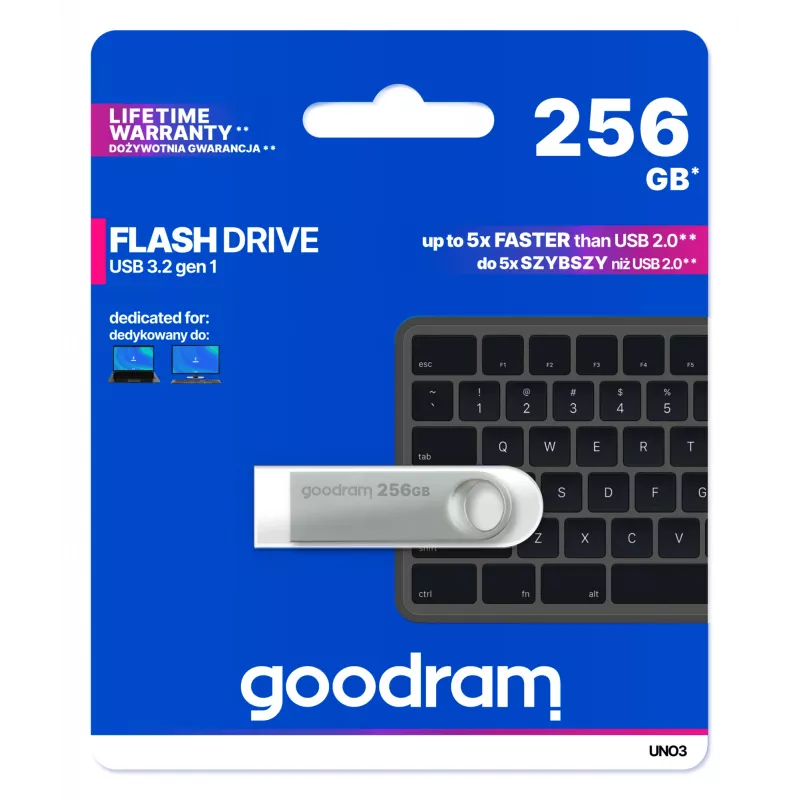 Goodram USB UNO3-2560S0R11 Pamięć USB 256 GB USB Type-A 3.2 Gen 1 (3.1 Gen 1) Srebrna