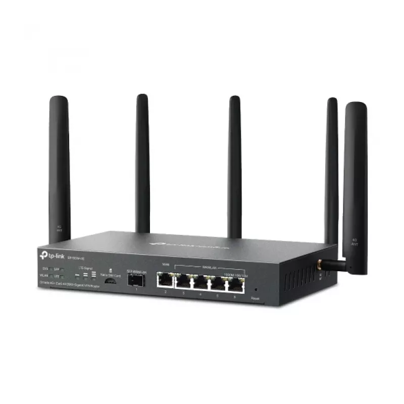 TP-Link Omada 4G+ Cat6 AX3000 Gigabitowy router VPN, Wi-Fi 6 (802.11ax), Dwupasmowy (2,4 GHz / 5 GHz), Ethernet LAN, 4G, Czarny, Router biurkowy/słupowy