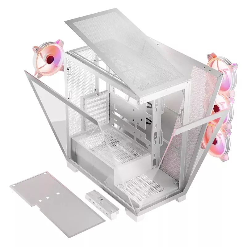 PC Case MODECOM Volcano SPACE APEX ARGB MIDI Tower biały — stal, boczne okno, wentylatory ARGB, USB-C