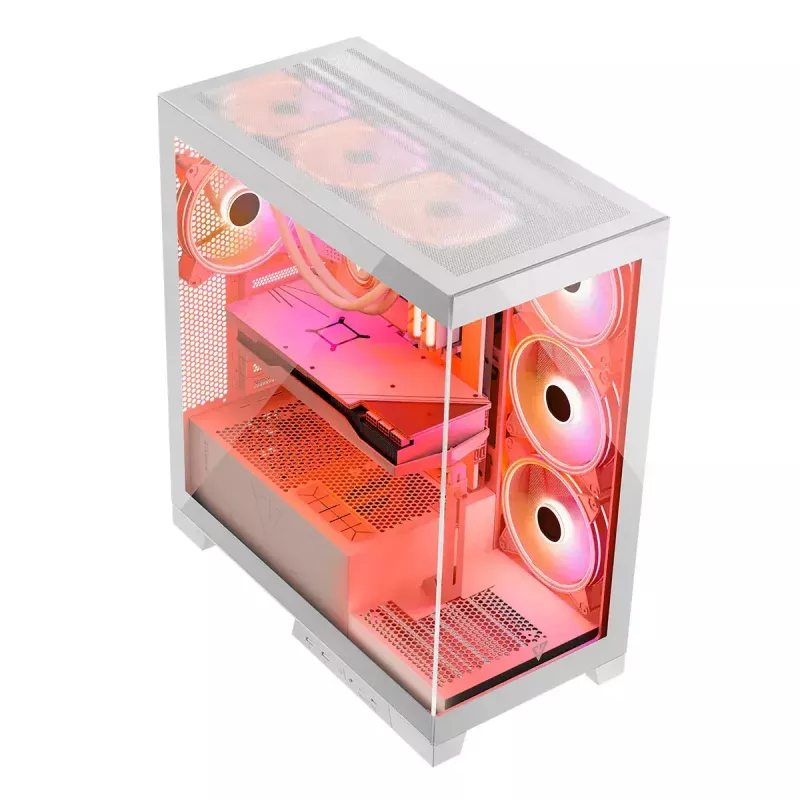 PC Case MODECOM Volcano SPACE APEX ARGB MIDI Tower biały — stal, boczne okno, wentylatory ARGB, USB-C