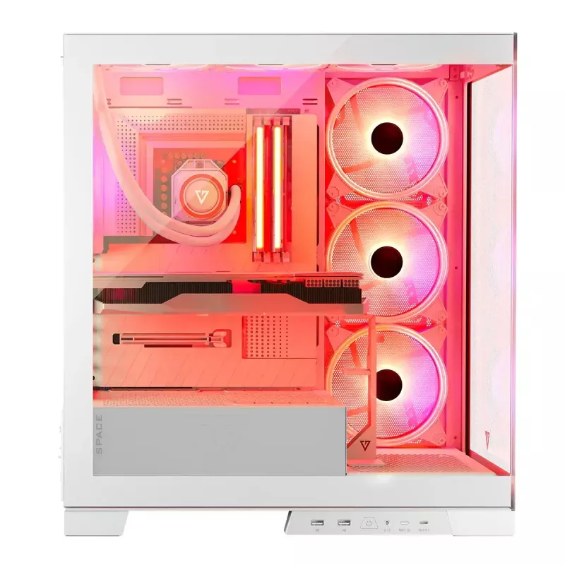 PC Case MODECOM Volcano SPACE APEX ARGB MIDI Tower biały — stal, boczne okno, wentylatory ARGB, USB-C