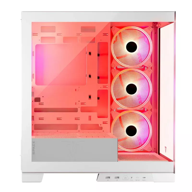PC Case MODECOM Volcano SPACE APEX ARGB MIDI Tower biały — stal, boczne okno, wentylatory ARGB, USB-C