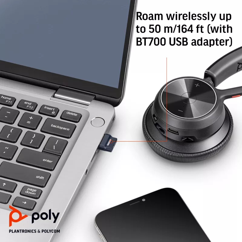 HP Poly Voyager 4320 USB-C Headset +BT700 dongle, Wireless, Office/Call center, Headset, Czarny