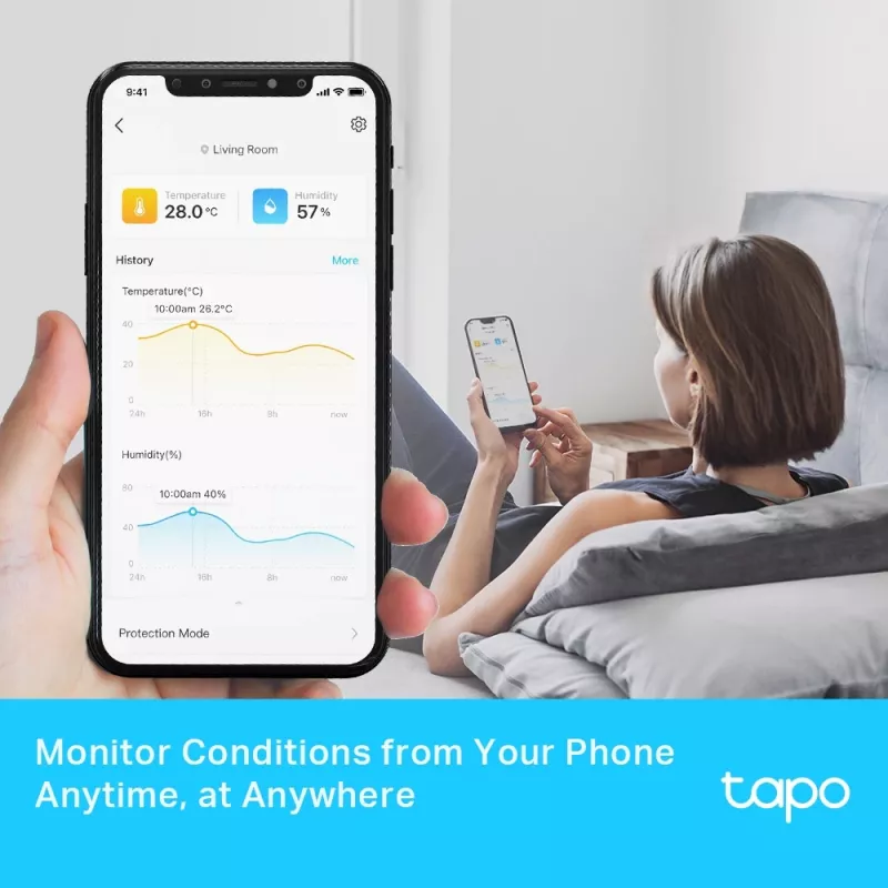 TP-Link Tapo Smart Czujnik Temperatury i Wilgotności, Wewnętrzny, Czujnik temperatury i wilgotności, Wolnostojący, Bezprzewodowy, -20 - 60 °C, 0 - 99%