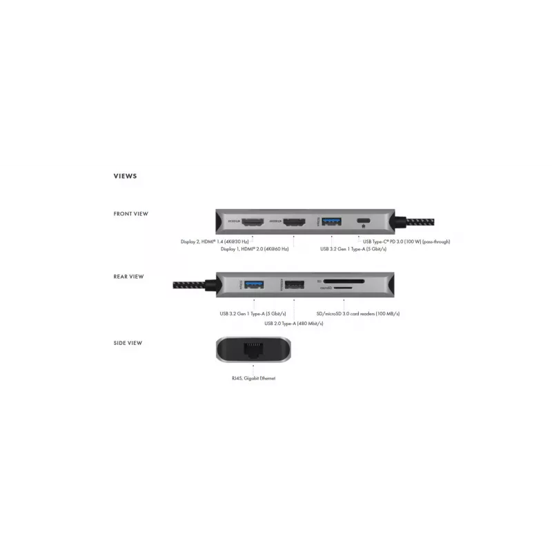 ICY BOX IB-DK4012-CPD Przewodowa USB 3.2 Gen 1 (3.1 Gen 1) Type-C Antracytowa, Czarna