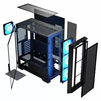 Obudowa PC MODECOM Horizon ARGB FLOW MIDI Czarna — obsługa E-ATX, szkło hartowane, ARGB, USB-C, max GPU 400 mm