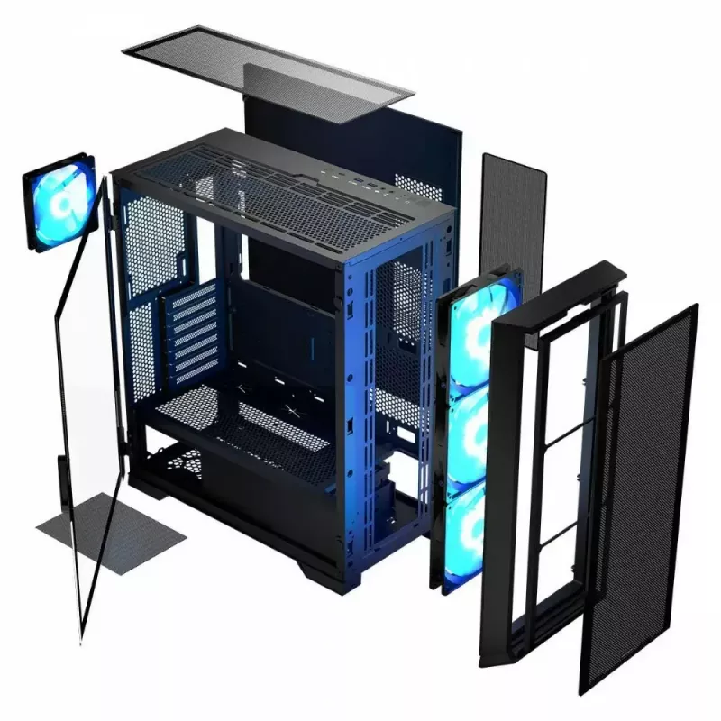 Obudowa PC MODECOM Horizon ARGB FLOW MIDI Czarna — obsługa E-ATX, szkło hartowane, ARGB, USB-C, max GPU 400 mm