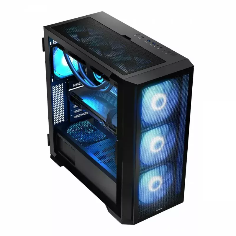 Obudowa PC MODECOM Horizon ARGB FLOW MIDI Czarna — obsługa E-ATX, szkło hartowane, ARGB, USB-C, max GPU 400 mm