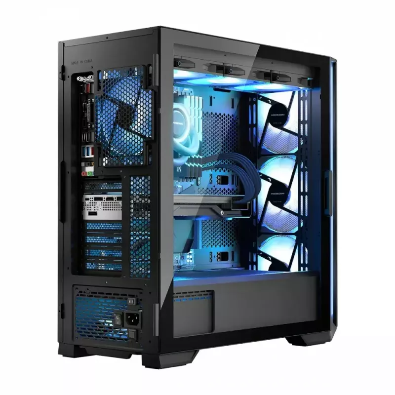 Obudowa PC MODECOM Horizon ARGB FLOW MIDI Czarna — obsługa E-ATX, szkło hartowane, ARGB, USB-C, max GPU 400 mm