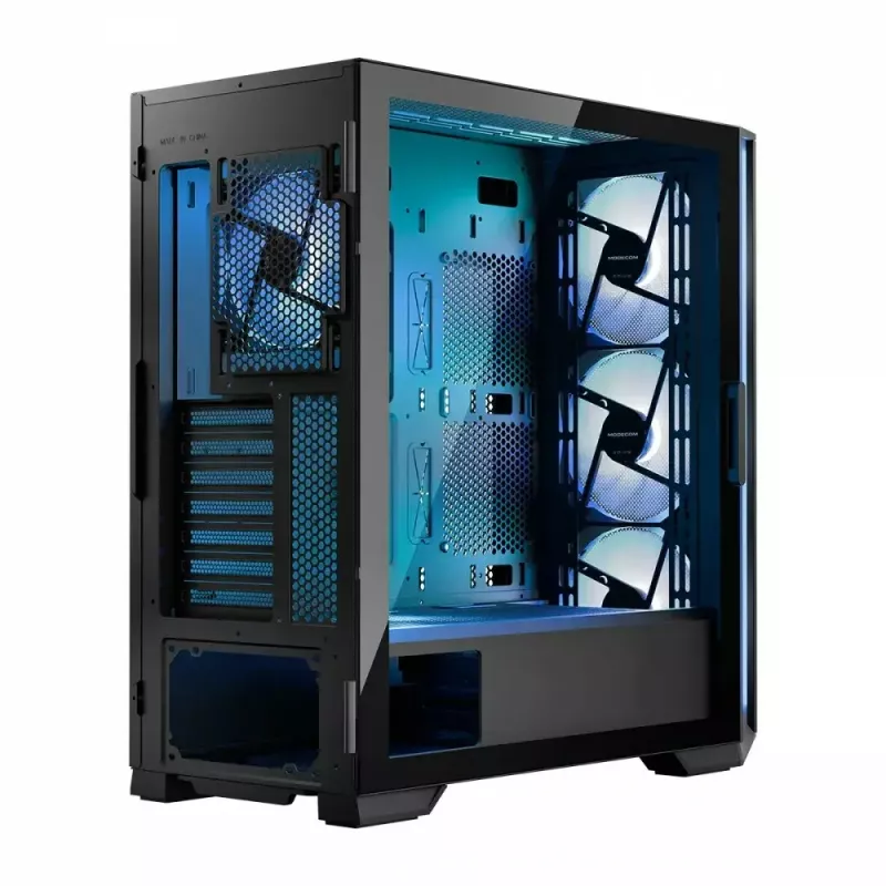 Obudowa PC MODECOM Horizon ARGB FLOW MIDI Czarna — obsługa E-ATX, szkło hartowane, ARGB, USB-C, max GPU 400 mm