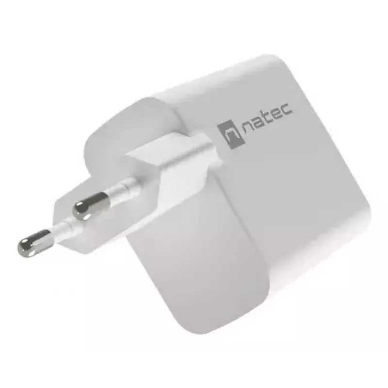 NATEC przewodowa ładowarka sieciowa do urządzeń mobilnych NUC-2142, USB-C PD 3.0 + USB-A, 5–20 V do 3 A, 45 W, biała