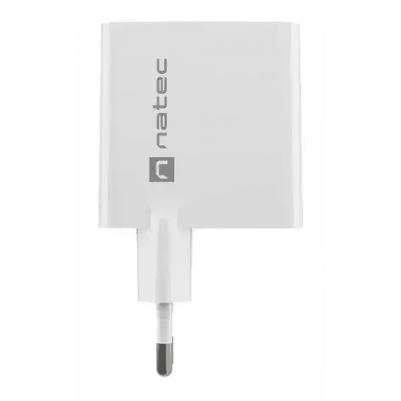 NATEC przewodowa ładowarka sieciowa do urządzeń mobilnych NUC-2142, USB-C PD 3.0 + USB-A, 5–20 V do 3 A, 45 W, biała