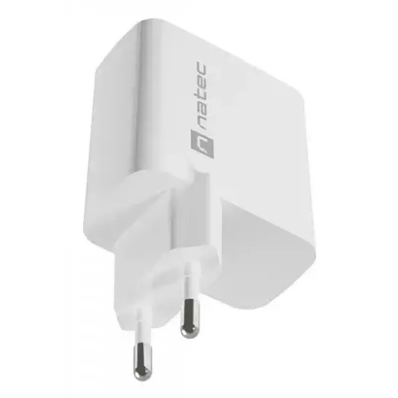 NATEC przewodowa ładowarka sieciowa do urządzeń mobilnych NUC-2142, USB-C PD 3.0 + USB-A, 5–20 V do 3 A, 45 W, biała