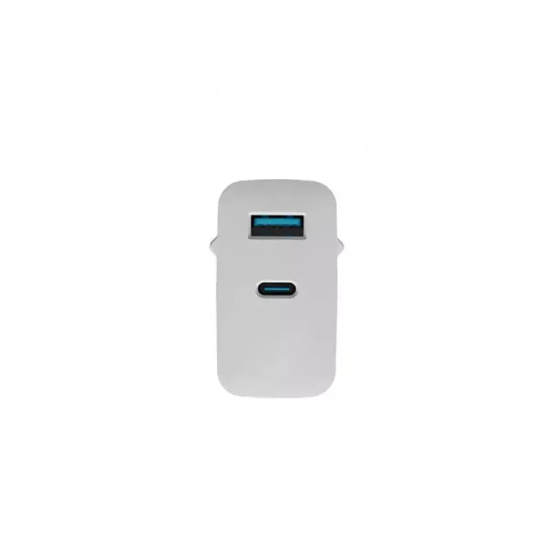 NATEC przewodowa ładowarka sieciowa do urządzeń mobilnych NUC-2142, USB-C PD 3.0 + USB-A, 5–20 V do 3 A, 45 W, biała
