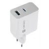 NATEC przewodowa ładowarka sieciowa do urządzeń mobilnych NUC-2142, USB-C PD 3.0 + USB-A, 5–20 V do 3 A, 45 W, biała