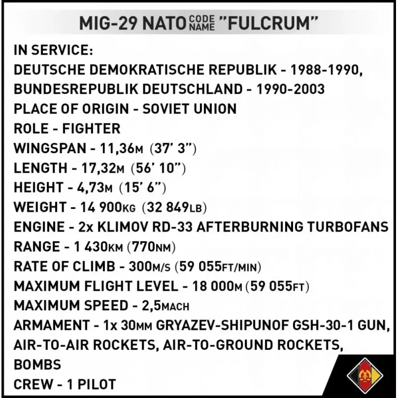 Zestaw konstrukcyjny Cobi MiG-29 NRD 5851 — zestaw 300 elementów