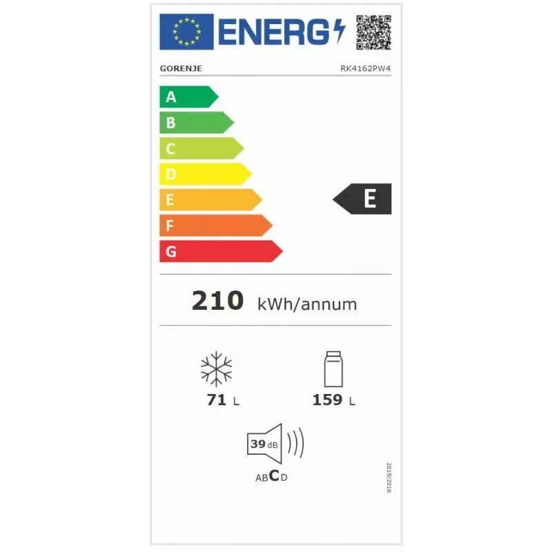 Wolnostojąca lodówko-zamrażarka Gorenje RK4162PW4 — 230 L całkowita (lodówka 159 L, zamrażarka 71 L), biała, inwerter, zamrażarka na dole