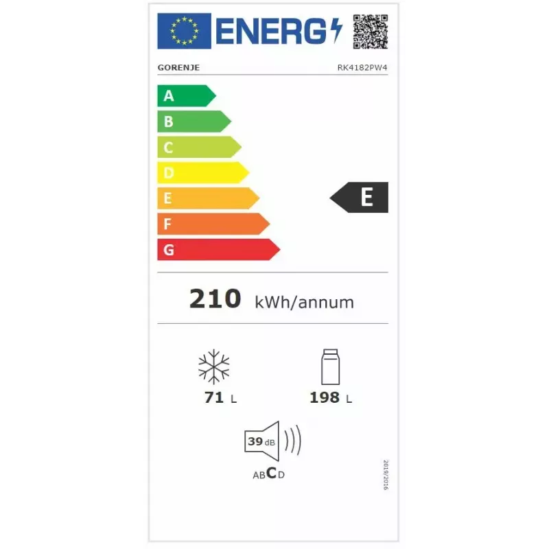 Wolnostojąca lodówko-zamrażarka Gorenje RK4182PW4, 269 l całkowitej (198 l lodówka, 71 l zamrażarka), biała, zamrażarka na dole