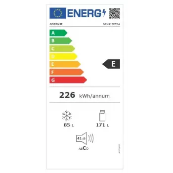 Wolnostojąca lodówko-zamrażarka Gorenje NRK 418 ECS4 — 256 L całkowitej, lodówka 171 L No Frost, zamrażarka 85 L, 41 dB, klasa energetyczna E