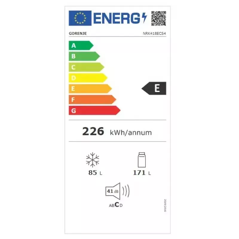 Wolnostojąca lodówko-zamrażarka Gorenje NRK 418 ECS4 — 256 L całkowitej, lodówka 171 L No Frost, zamrażarka 85 L, 41 dB, klasa energetyczna E
