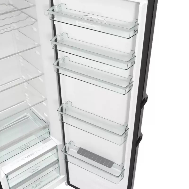 Wolnostojąca lodówka Gorenje R619EABK6, 398 l, czarna, wyświetlacz LED, klasa E, 1850×595×663 mm