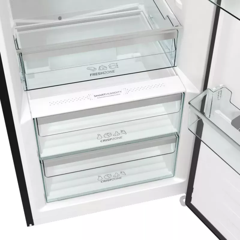 Wolnostojąca lodówka Gorenje R619EABK6, 398 l, czarna, wyświetlacz LED, klasa E, 1850×595×663 mm