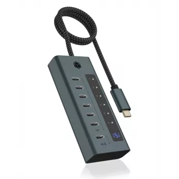 ICY BOX IB-HUB1457-C31 USB 3.2 Gen 1 (3.1 Gen 1) Type-C 10000 Mbit/s Niebieski, Szary