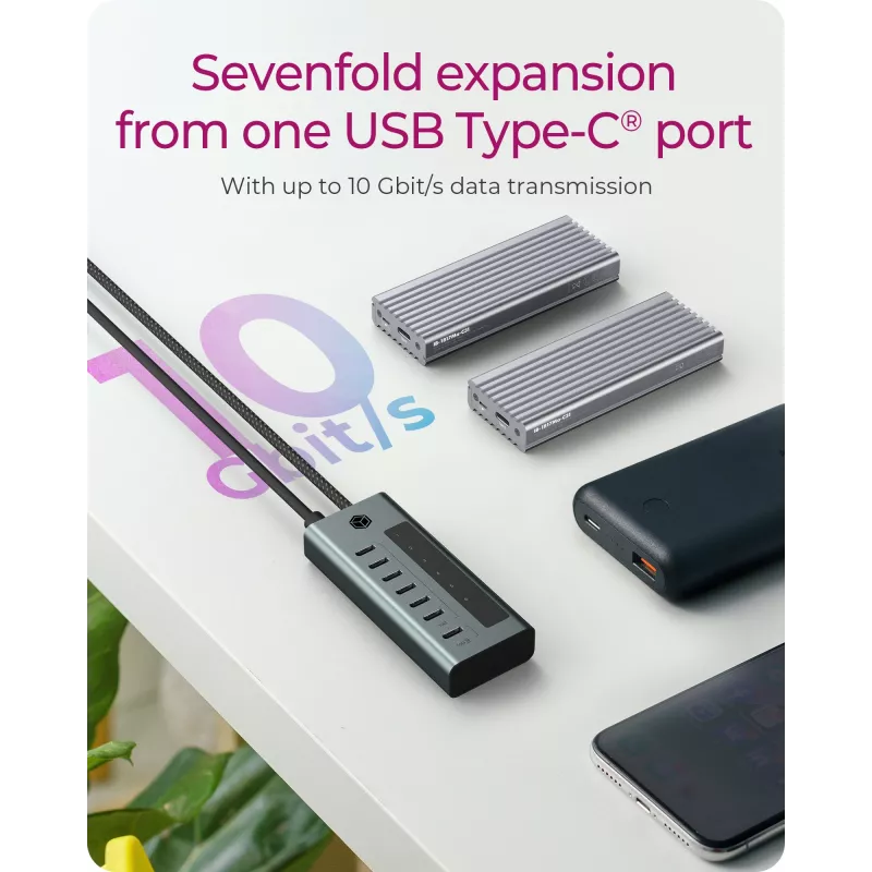 ICY BOX IB-HUB1457-C31 USB 3.2 Gen 1 (3.1 Gen 1) Type-C 10000 Mbit/s Niebieski, Szary