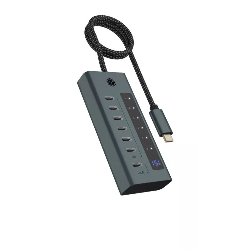 ICY BOX IB-HUB1457-C31 USB 3.2 Gen 1 (3.1 Gen 1) Type-C 10000 Mbit/s Niebieski, Szary