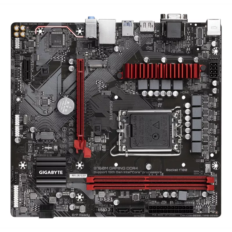 Płyta główna GIGABYTE B760M GAMING DDR4 - obsługa procesorów Intel Core 14. generacji, 6+2+1 fazowa cyfrowa sekcja zasilania, do 5333 MHz DDR4 (OC), 2xPCIe 4.0 M.2, LAN 2.5GbE, USB 3.2 Gen1