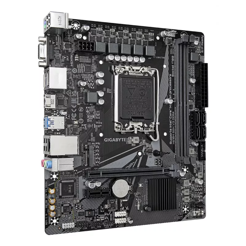 Płyta główna GIGABYTE H610M S2H V3 DDR4 – obsługa procesorów Intel Core 14. generacji, hybrydowa cyfrowa sekcja zasilania 4+1+1, pamięć DDR4 do 3200 MHz, 1xPCIe 3.0 M.2, sieć LAN GbE, USB 3.2 Gen 1
