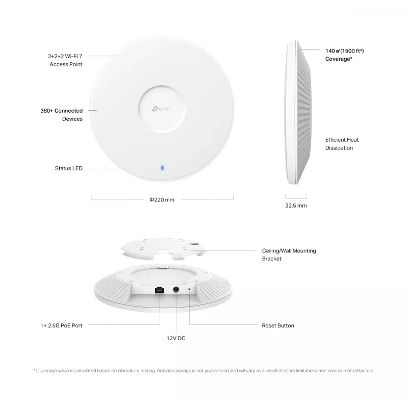 TP-Link Omada BE9300 Sufitowy punkt dostępowy Wi-Fi 7 z trzema pasmami