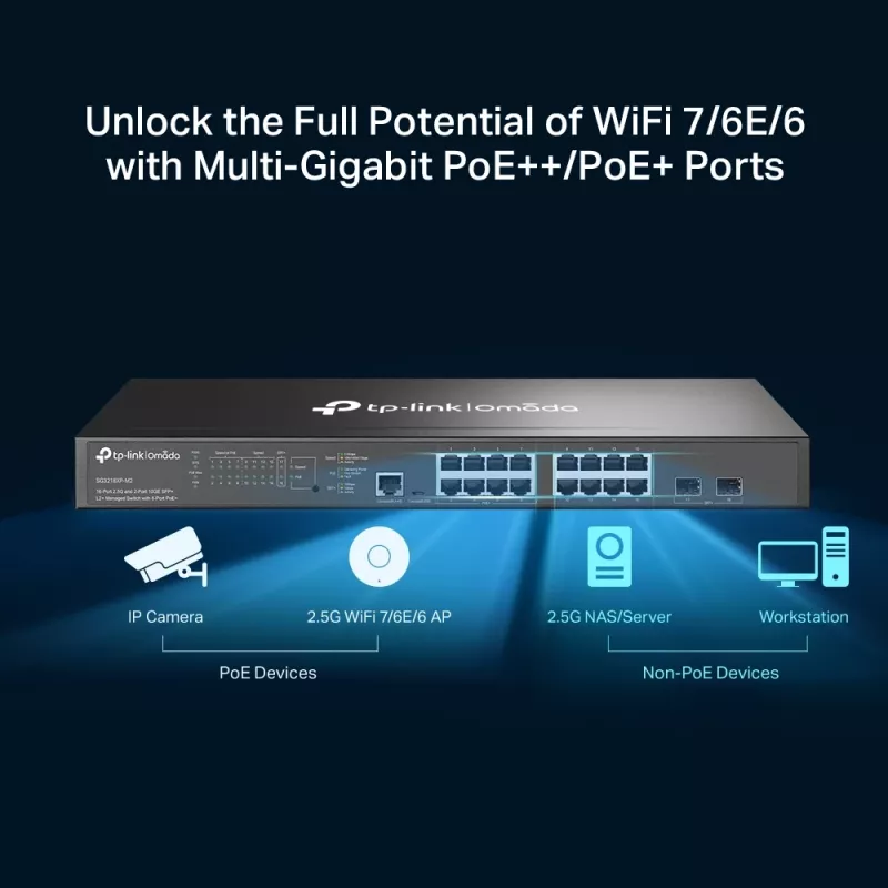 TP-Link Omada 16-portowy 2.5G i 2-portowy 10GE SFP+ przełącznik zarządzalny L2+ z 8 portami PoE+