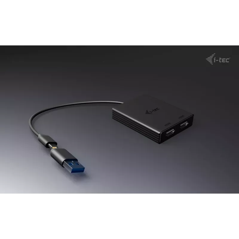 Adapter wideo i-tec USB-A/USB-C Dual 4K/60 Hz DisplayPort, 0,27 m, USB Type-A/USB Type-C, 2 x DisplayPort, męski, żeński, 3840 x 2160 pikseli