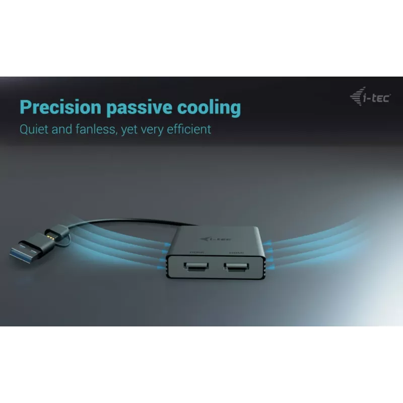 i-tec USB-A/USB-C Dual 4K/60 Hz HDMI Video Adapter, 0,27 m, USB Type-A/USB Type-C, 2 x HDMI, Męski, Żeński, 3840 x 2160 pikseli