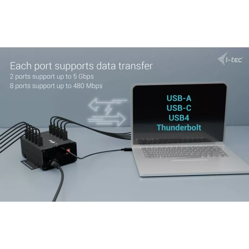 i-tec USB-C/USB-A metalowy HUB ładowania + danych, 15 W na port, 10x USB-C