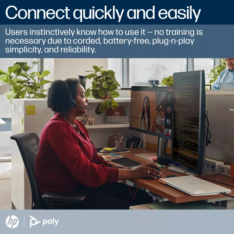 Zestaw słuchawkowy monofoniczny HP Poly Czarnywire 3310 z certyfikatem Microsoft Teams, USB-C + adapter USB-C/A